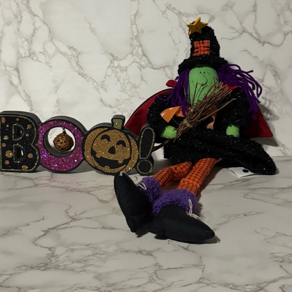 Festive Halloween Witch Decor with Boo Sign